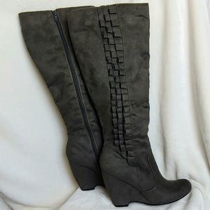 Gray Wedge Heel Boots